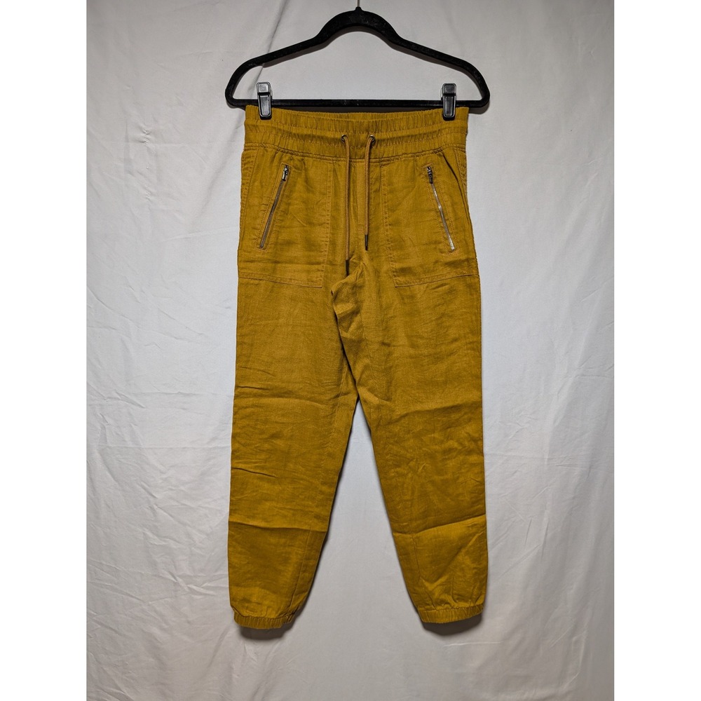 Athleta Cabo Linen Ochre Joggers Drawstring‎ Pants Tapered Leg Women's 2